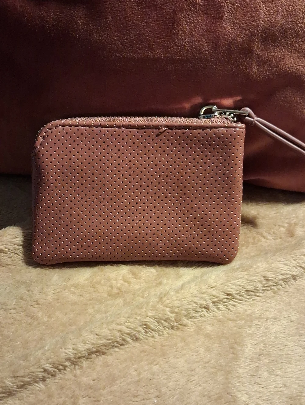 Universal Thread Perforated Wristlet in Mauve Pink